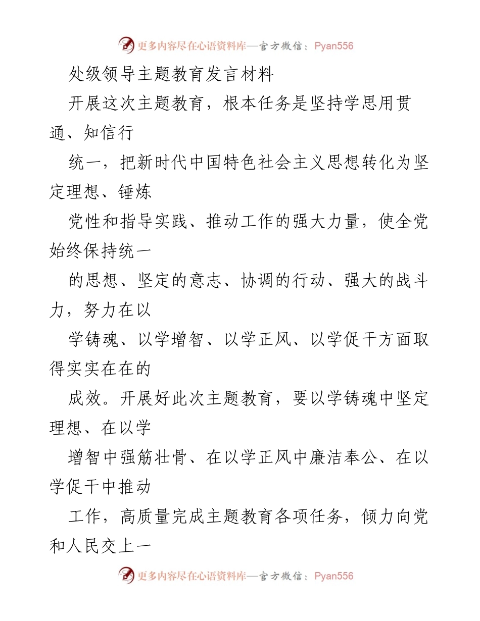 [发言] 处级领导主题教育 - 坚定理想、增强能力、廉洁奉公：主题教育的重要性与实践方向.docx_第1页
