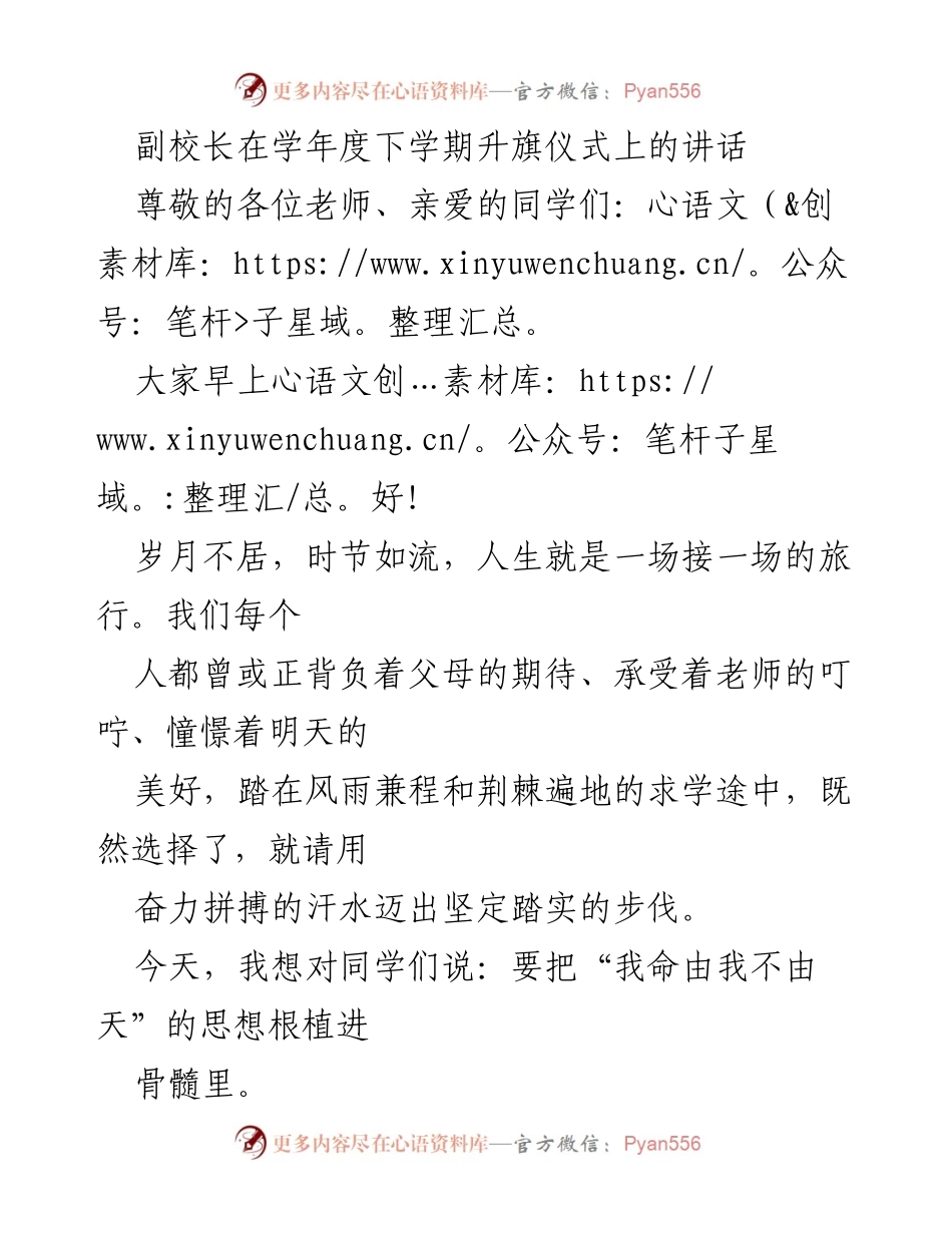 [发言] 升旗仪式 - 坚持奋斗，追求理想的旅程.docx_第1页