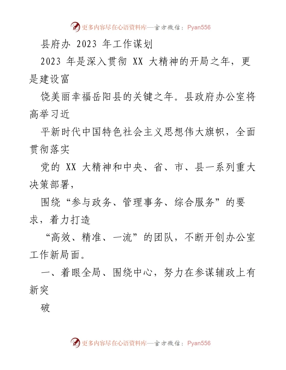[发言] 县政府工作会议 - 2023年县府办工作谋划与落实策略.docx_第1页