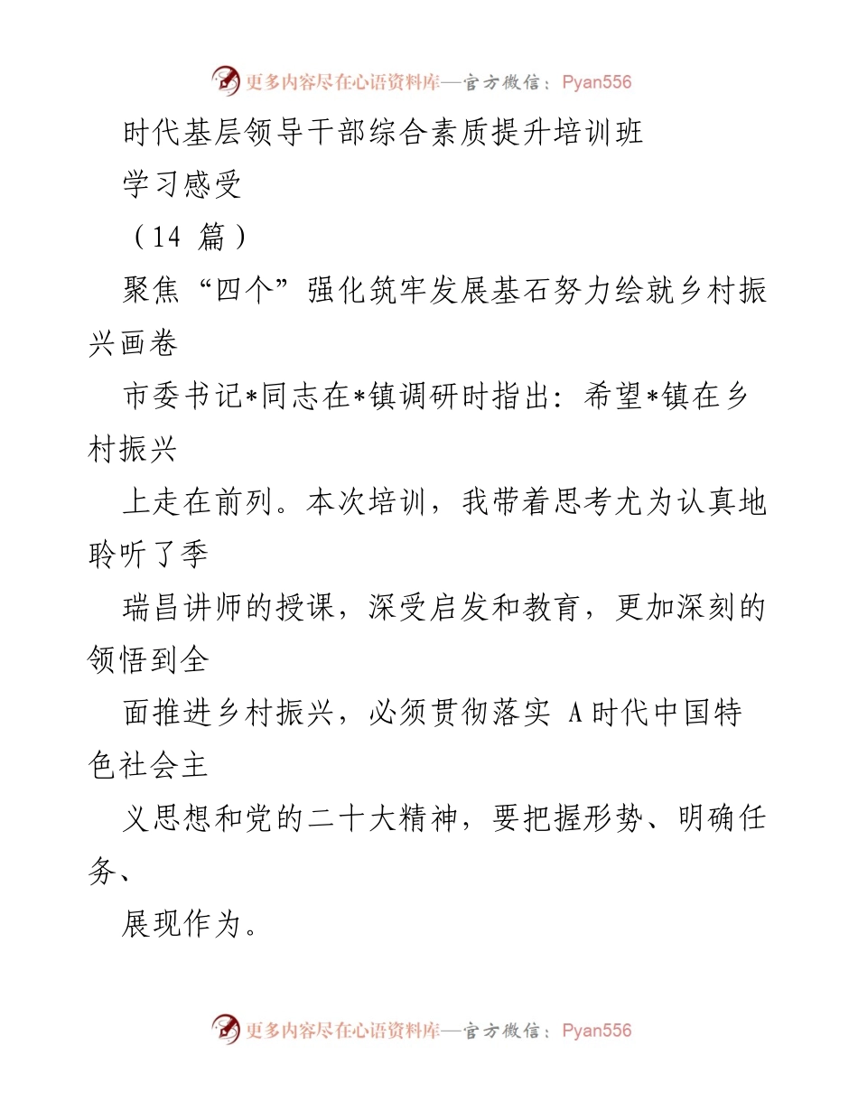 [发言] 培训班 - 提升基层干部素质，推动乡村振兴的实践与思考.docx_第1页