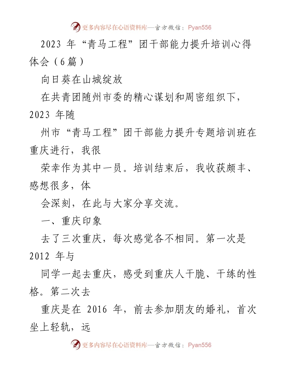[发言] 培训分享 - 2023年“青马工程”团干部能力提升培训心得体会_1.docx_第1页