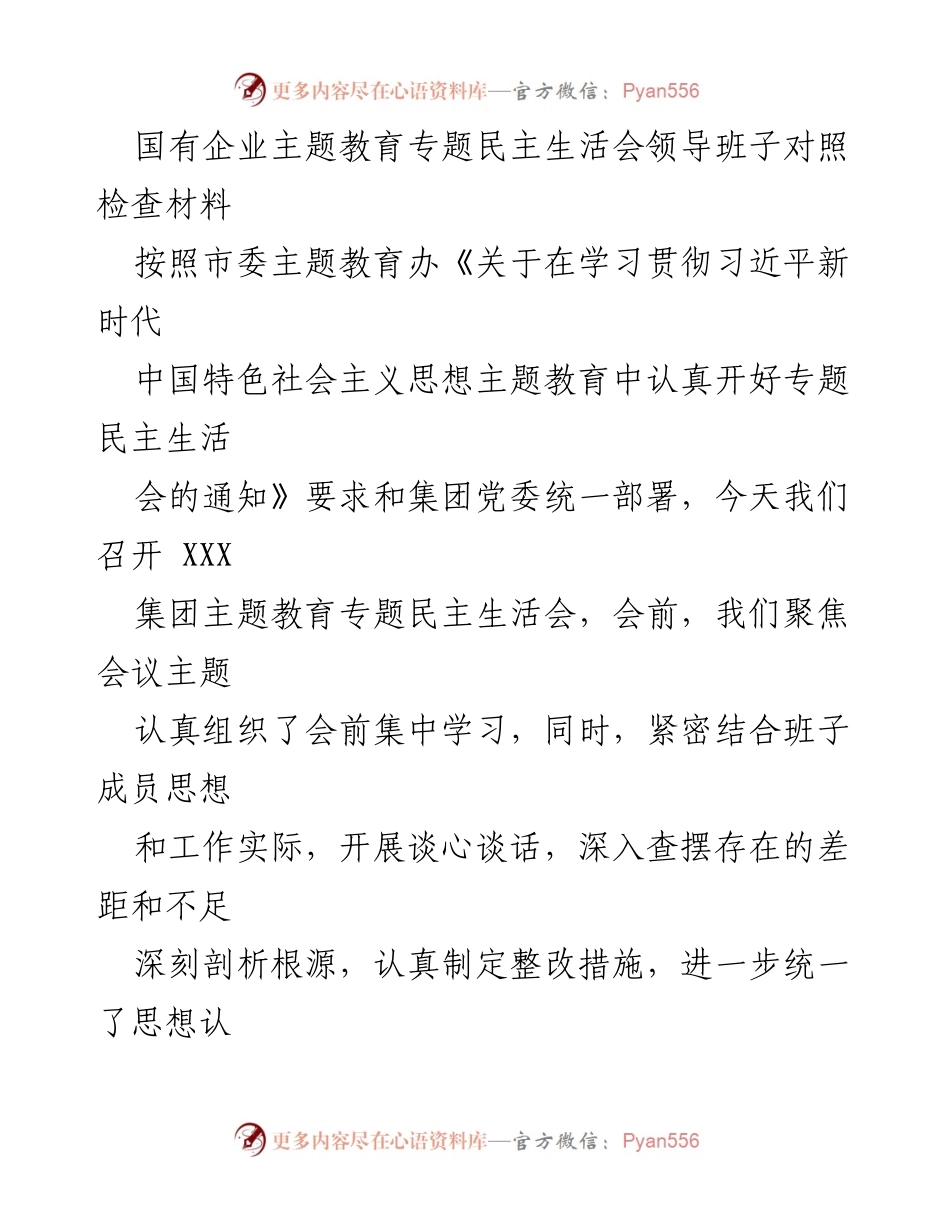 [发言] 国有企业主题教育专题民主生活会 - 领导班子对照检查与整改汇报.docx_第1页