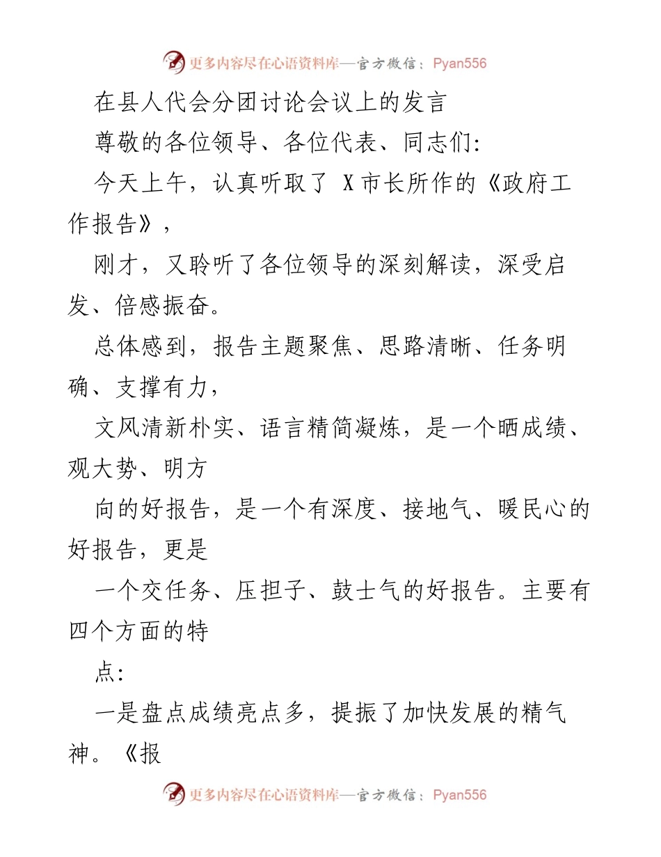 [发言] 县人代会分团讨论会议 - 深入解读政府工作报告的四大亮点与发展方向.docx_第1页