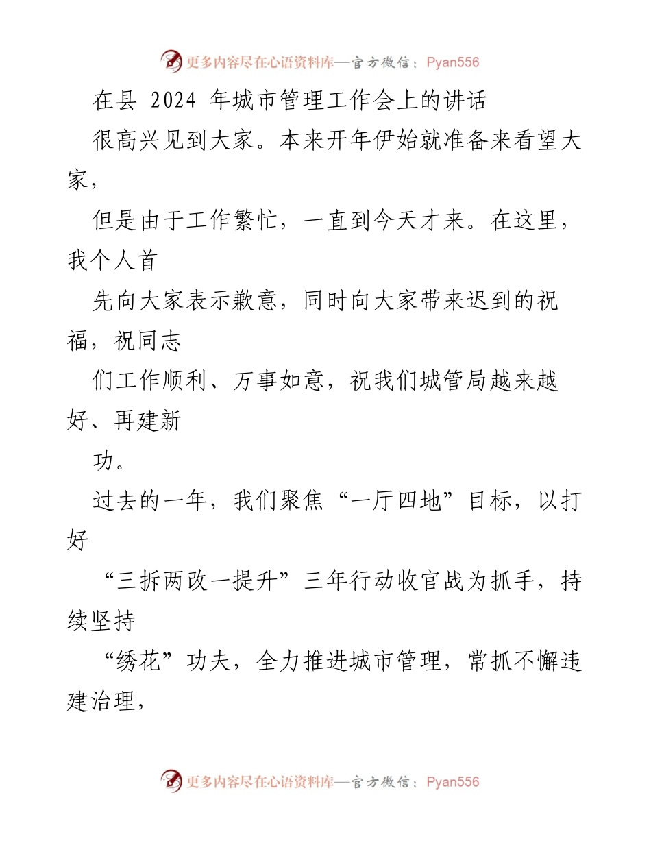[发言] 城市管理工作会 - 2024年城市管理工作展望与成就总结.docx_第1页