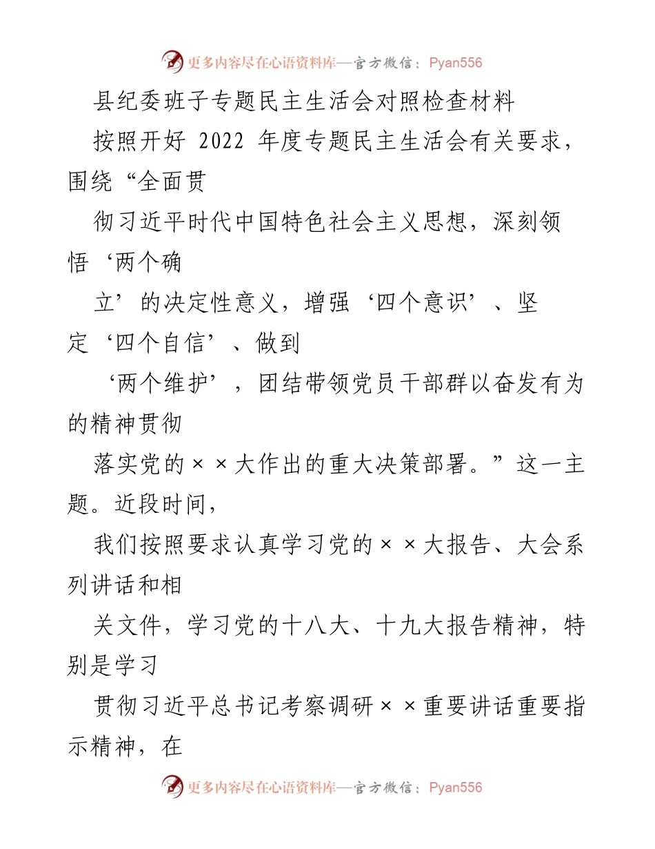 [发言] 县纪委班子专题民主生活会 - 深刻检视与整改措施的落实.docx_第1页