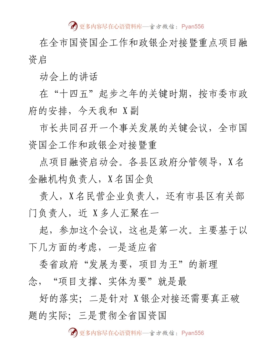 [发言] 启动会 - 国资国企与政银企对接的重要性与发展策略.docx_第1页