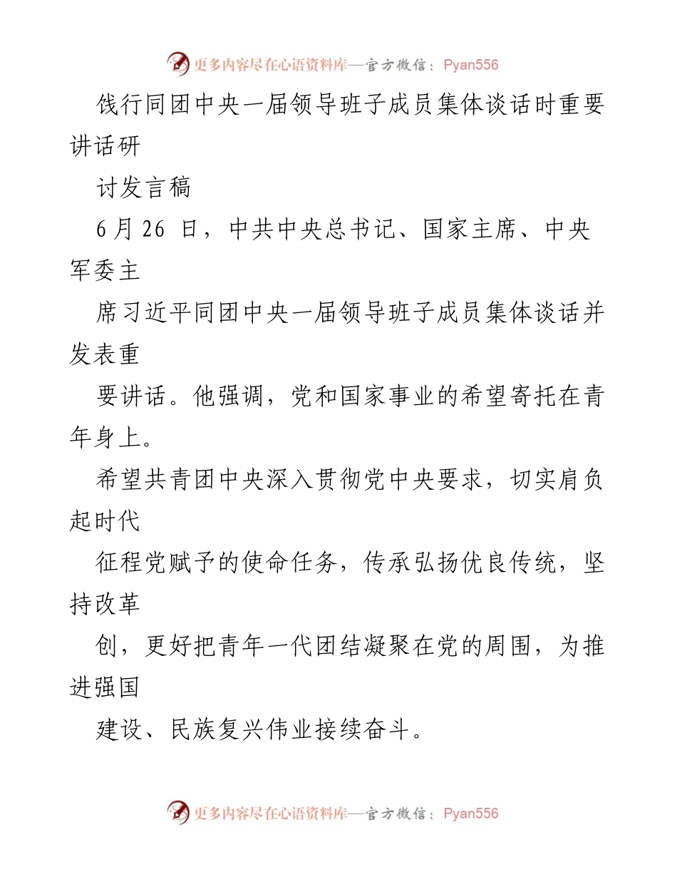 [发言] 团中央一届领导班子成员集体谈话 - 青年使命与奋斗：习近平总书记的重要讲话解读.docx_第1页