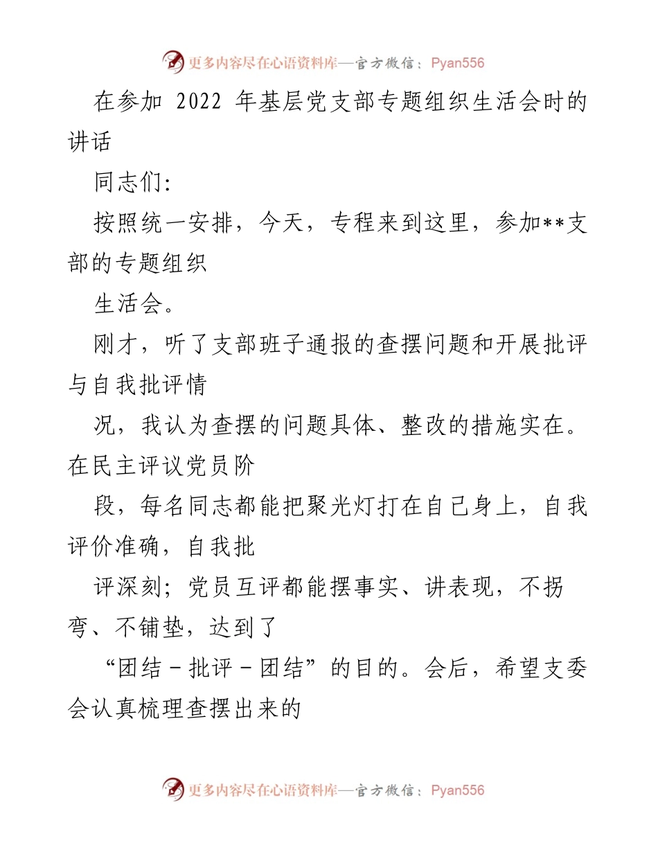 [发言] 基层党支部专题组织生活会 - 加强党内政治生活，推动全面从严治党_3.docx_第1页