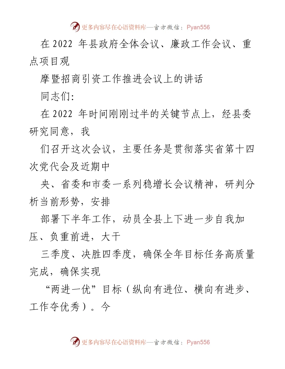 [发言] 县政府全体会议 - 强调落实“两进一优”目标，推动高质量发展.docx_第1页