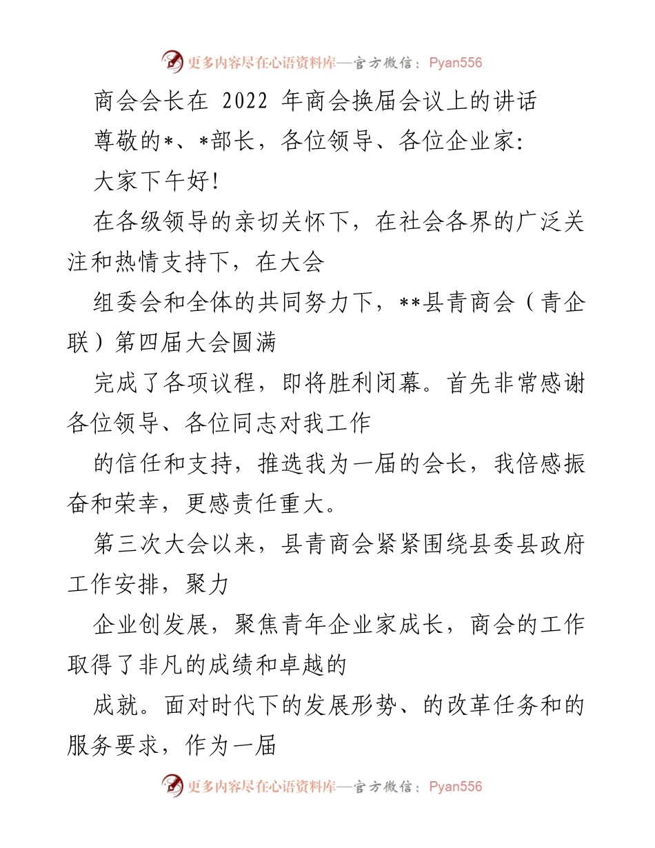 [发言] 商会换届会议 - 青商会长在换届会议上的讲话与展望.docx_第1页