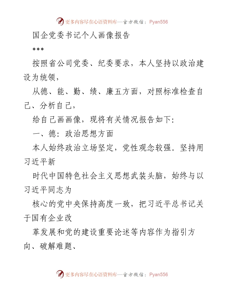 [发言] 国企党委书记个人画像报告 - 国企党委书记个人画像与能力建设汇报.docx_第1页