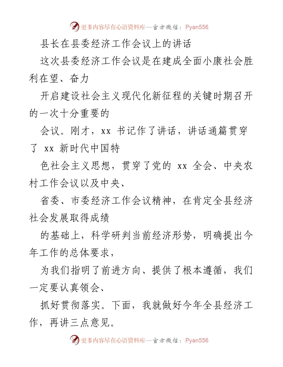 [发言] 县委经济工作会议 - 县长在经济工作会议上的讲话：奋力开启社会主义现代化新征程.docx_第1页