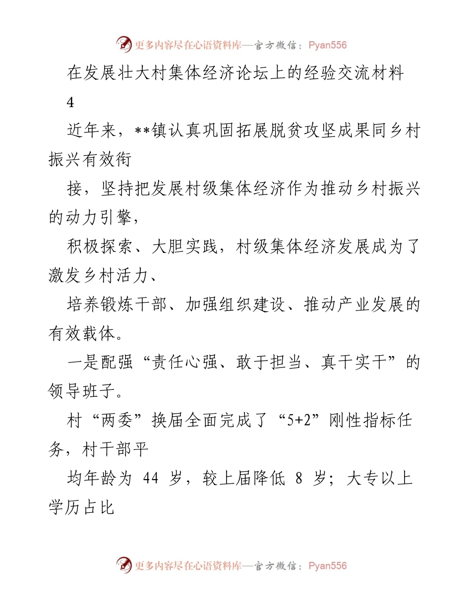 [发言] 发展壮大村集体经济论坛 - 乡村振兴与村级集体经济发展经验交流.docx_第1页