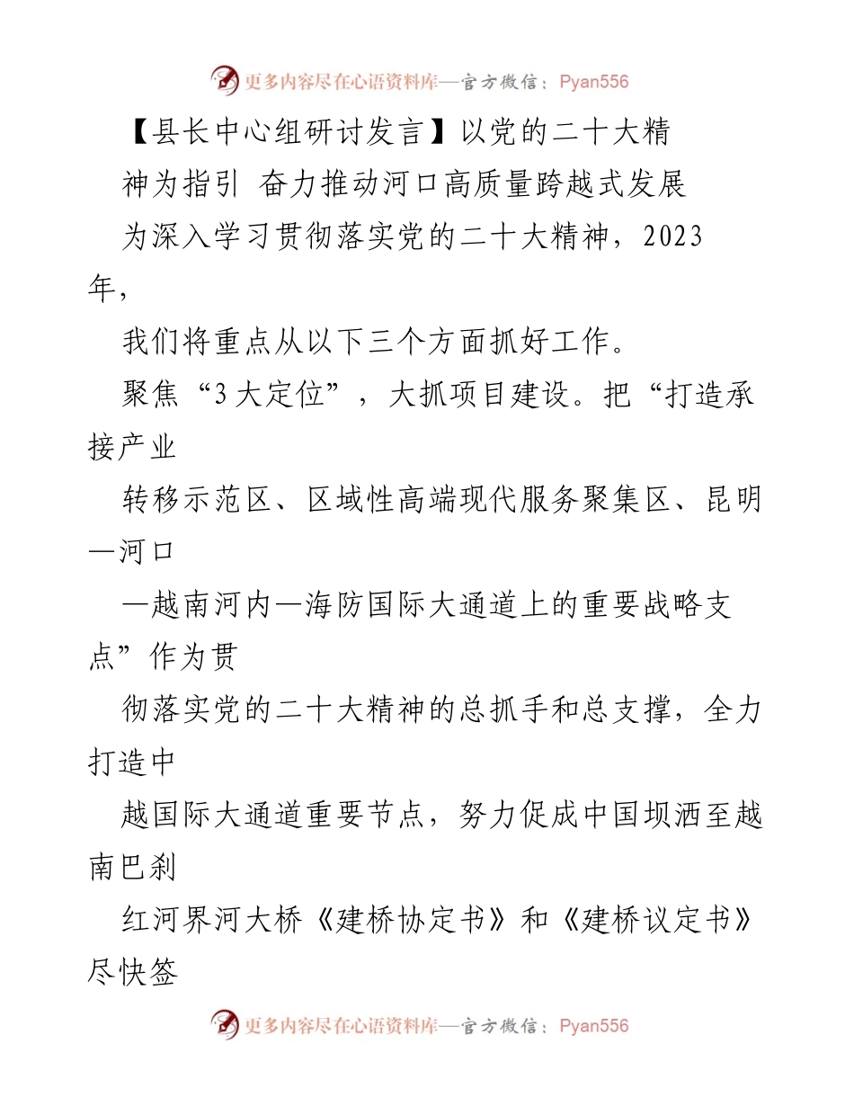 [发言] 县长中心组研讨 - 推动河口高质量发展的战略措施.docx_第1页