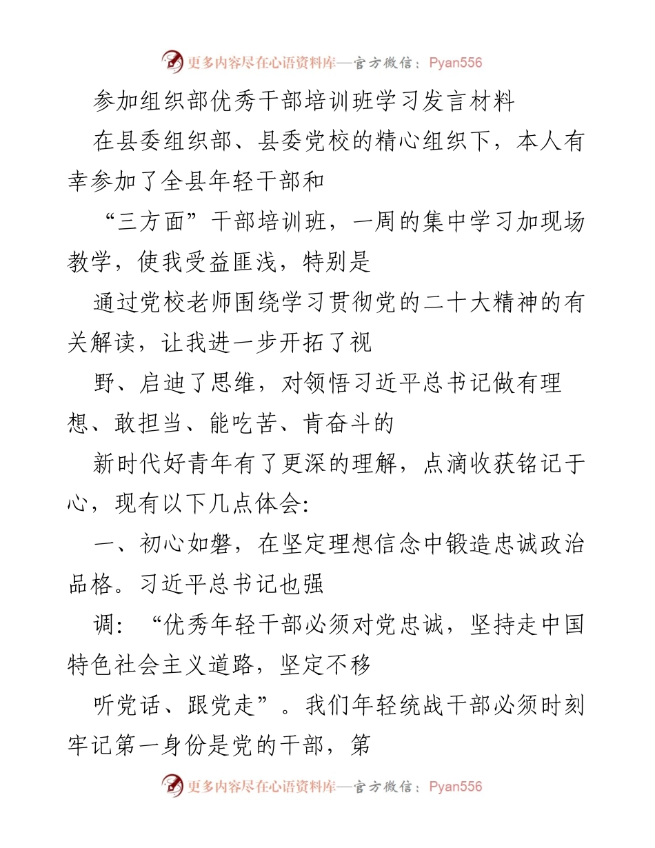 [发言] 培训班 - 优秀年轻干部的成长与责任.docx_第1页