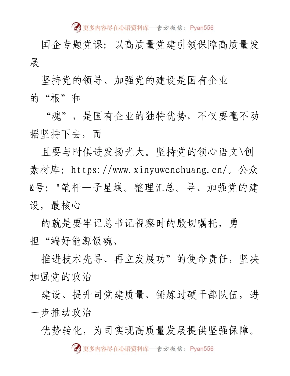 [发言] 国企专题党课 - 以高质量党建引领高质量发展.docx_第1页