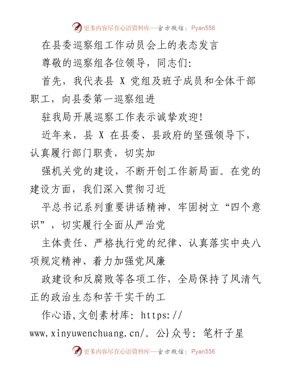 [发言] 县委巡察组工作动员会 - 积极配合巡察工作，推动安全生产责任落实.docx_第1页