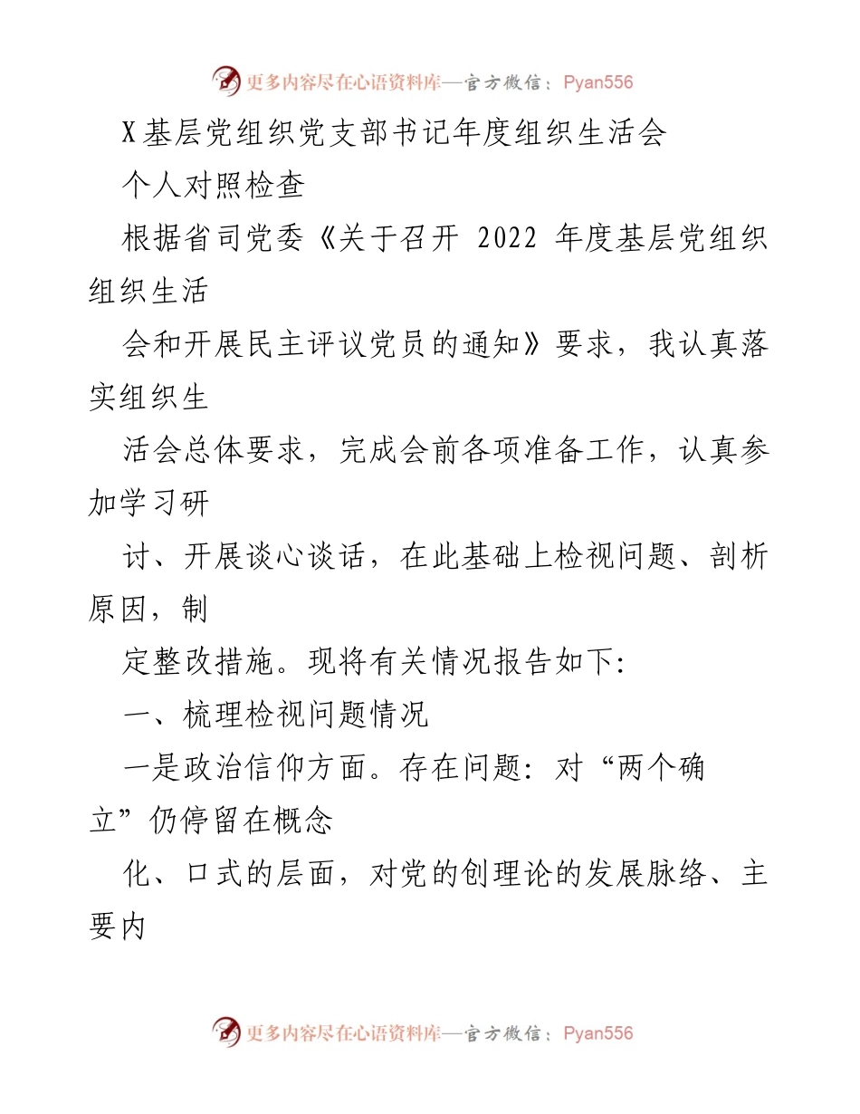 [发言] 基层党组织年度组织生活会 - 个人对照检查与问题梳理报告.docx_第1页