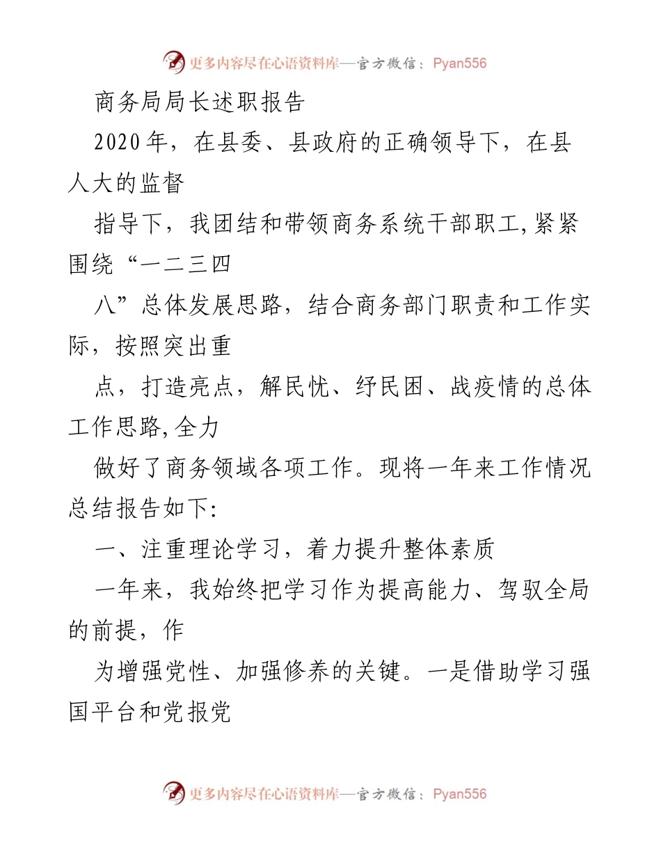 [发言] 商务局局长述职 - 2020年度商务局工作述职报告.docx_第1页