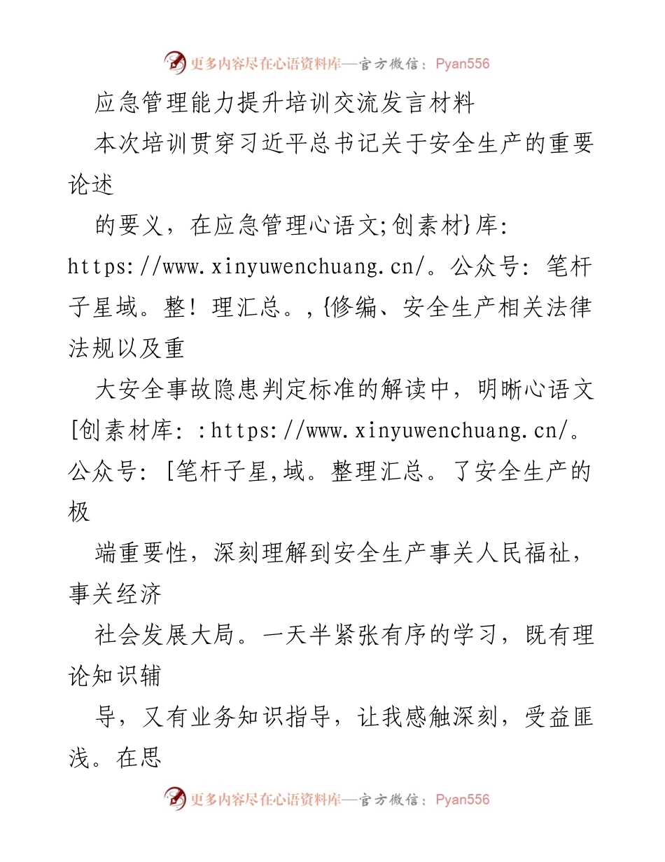 [发言] 培训交流 - 提升应急管理能力，强化安全生产责任_1.docx_第1页