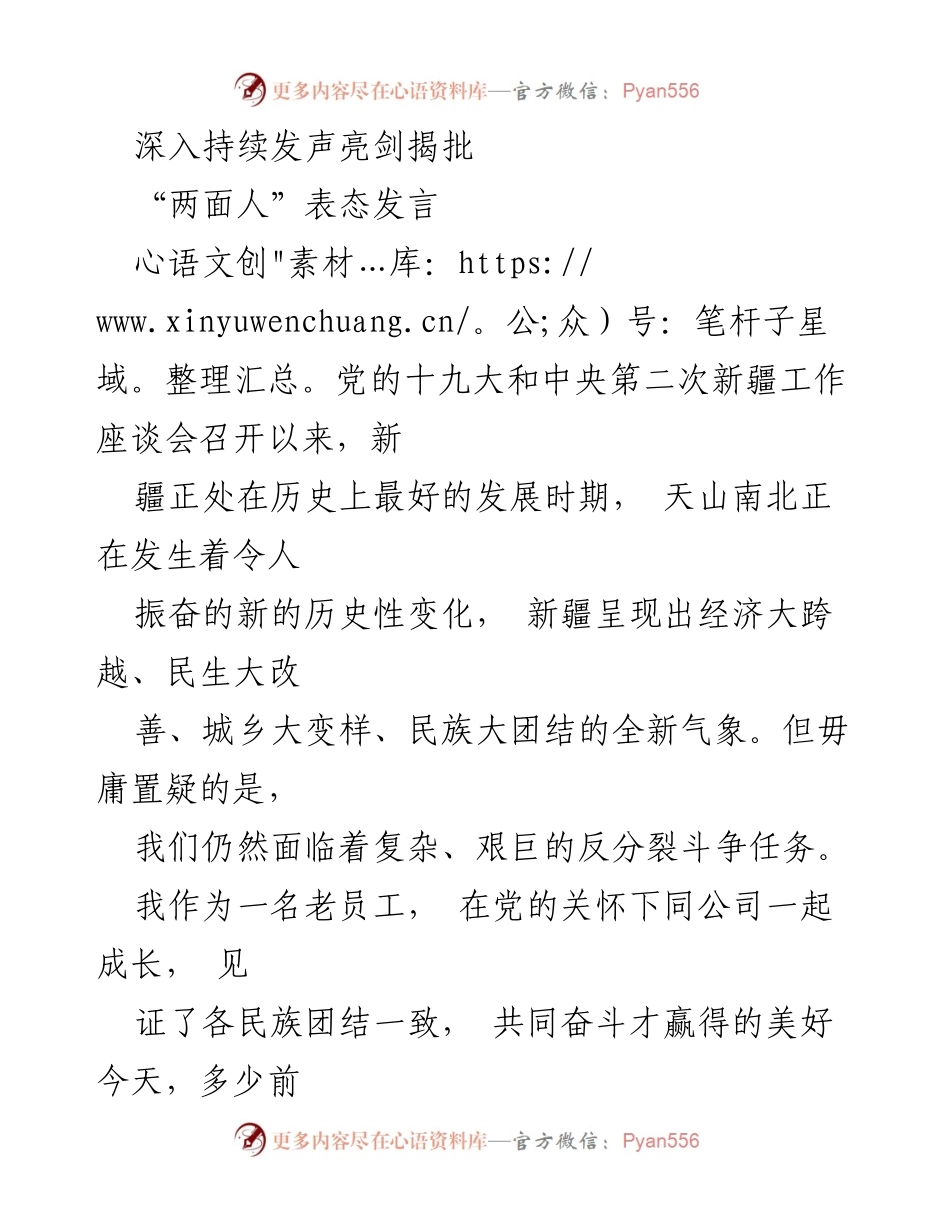 [发言] 反分裂斗争会议 - 坚定信念，维护新疆稳定与民族团结.docx_第1页