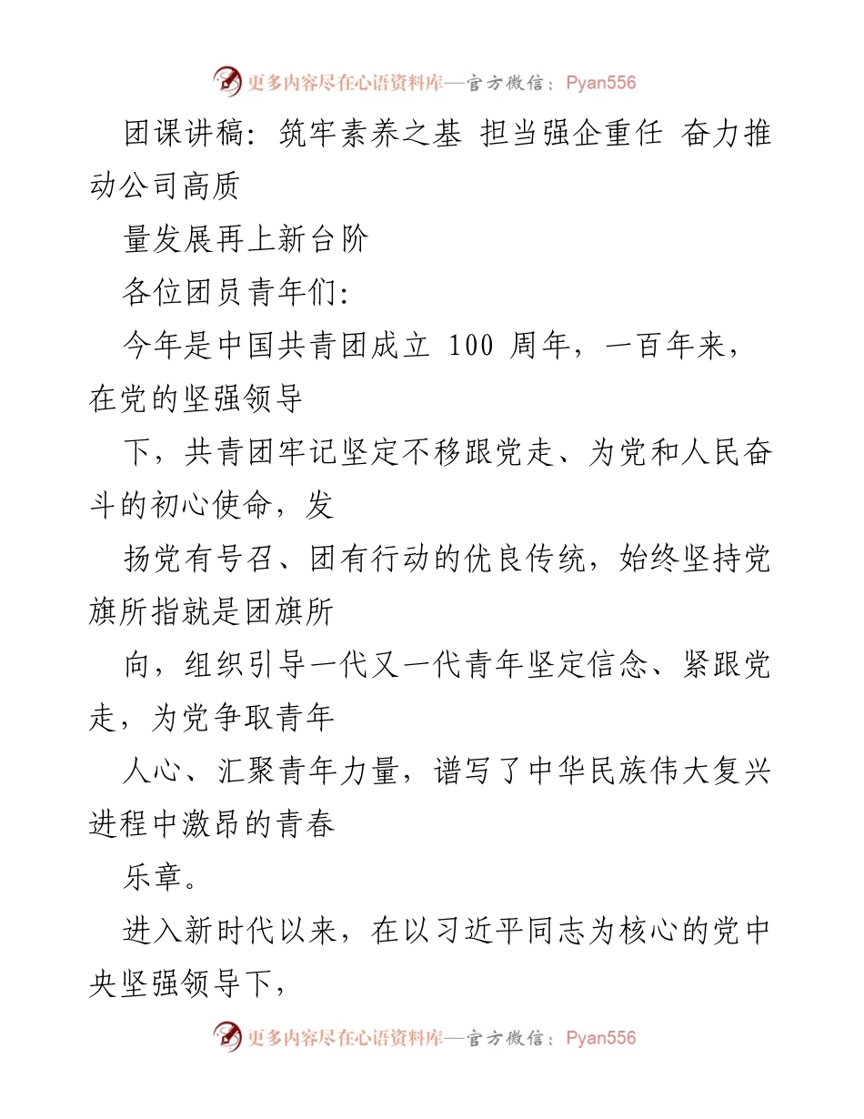 [发言] 团课 - 青年素养提升与企业发展新使命.docx_第1页