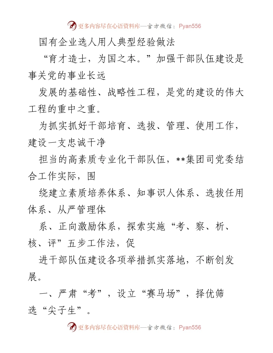 [发言] 国有企业干部队伍建设 - 国有企业选人用人经验分享.docx_第1页