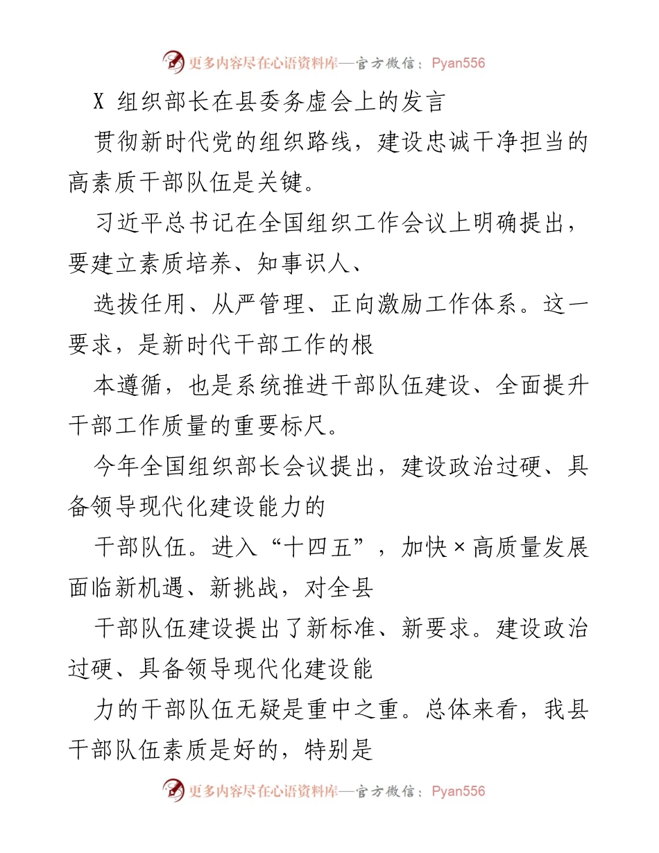 [发言] 县委务虚会 - 加强干部队伍建设，提升高质量发展能力.docx_第1页
