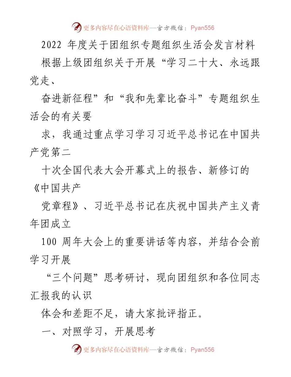 [发言] 团组织专题生活会 - 深化学习，践行理想，奋进新征程.docx_第1页