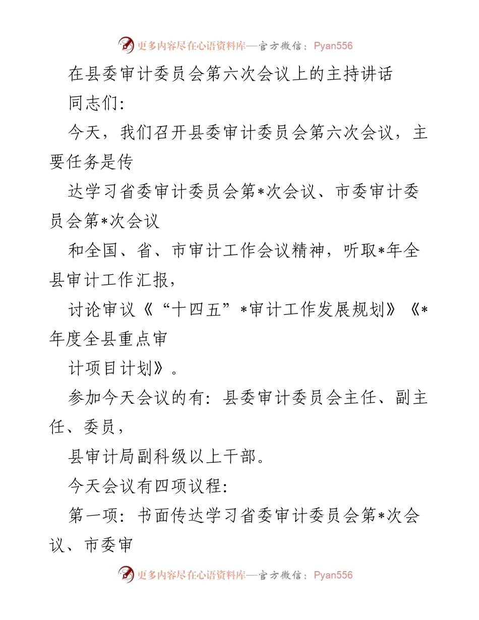 [发言] 县委审计委员会会议 - 提升审计工作政治站位与落实会议精神.docx_第1页