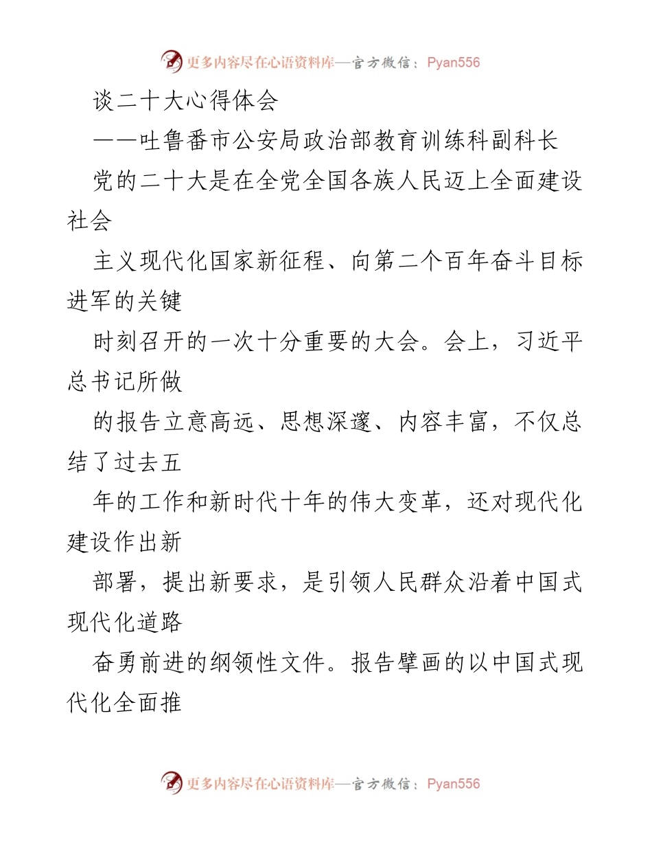 [发言] 吐鲁番市公安局 - 党的二十大精神学习与体会.docx_第1页