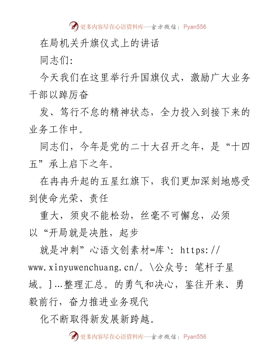 [发言] 升旗仪式 - 激励奋进，共筑业务发展新征程.docx_第1页
