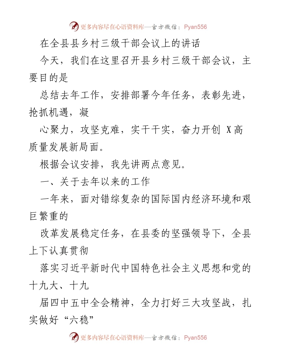 [发言] 县乡村三级干部会议 - 总结与展望：奋力开创高质量发展新局面.docx_第1页