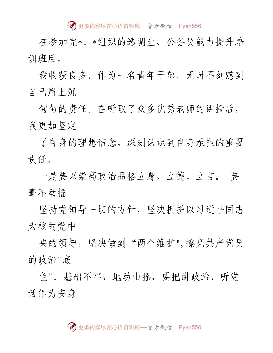 [发言] 培训班总结 - 青年干部的责任与使命感.docx_第1页
