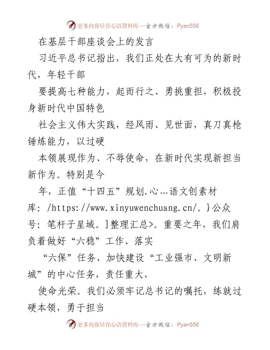 [发言] 基层干部座谈会 - 年轻干部在新时代的担当与作为.docx_第1页