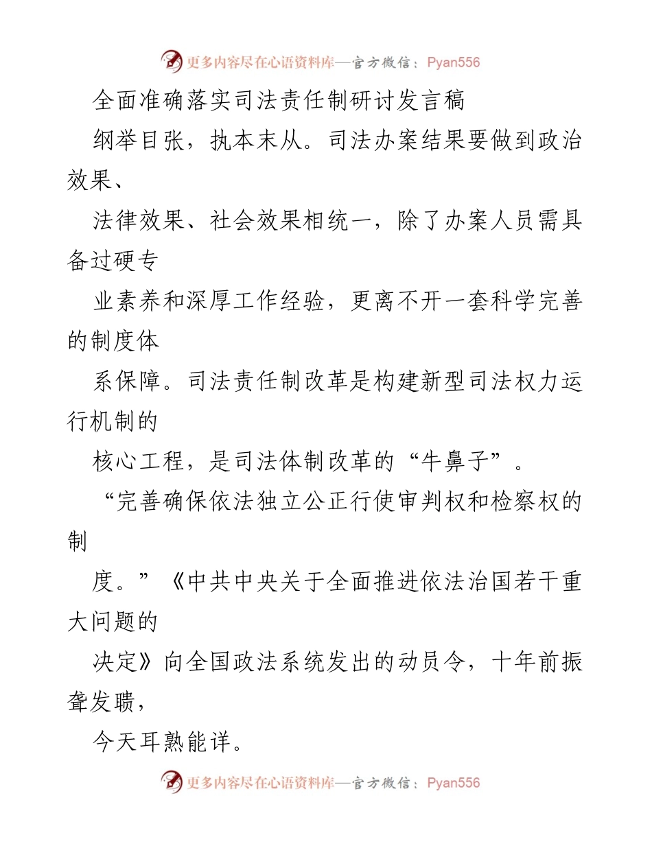 [发言] 司法责任制研讨会 - 全面落实司法责任制的重要性与路径探讨.docx_第1页