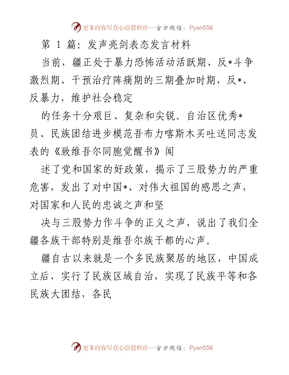 [发言] 反恐斗争会议 - 维护民族团结与社会稳定的坚定表态.docx_第1页