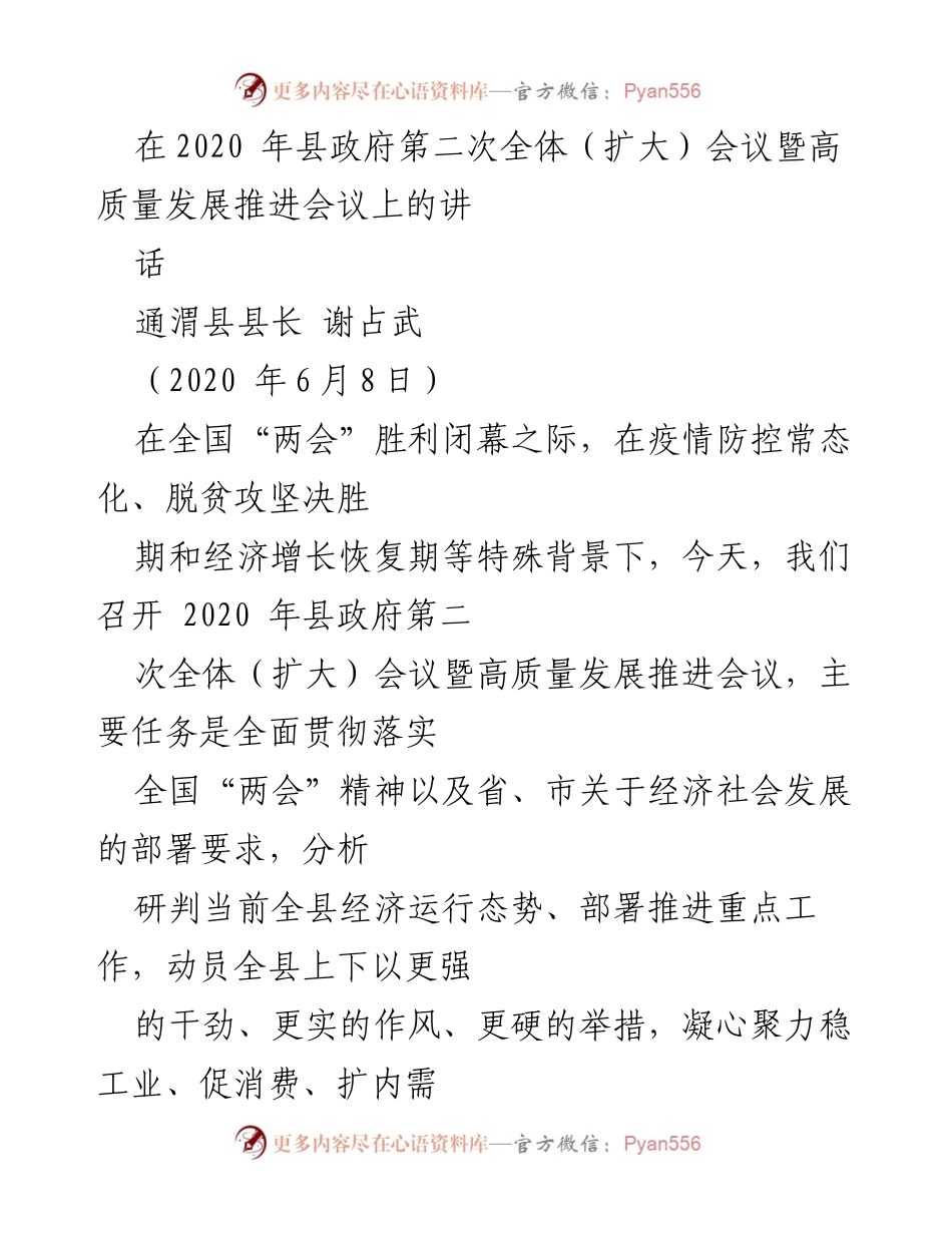 [发言] 县政府全体（扩大）会议 - 经济复苏与高质量发展的战略部署.docx_第1页