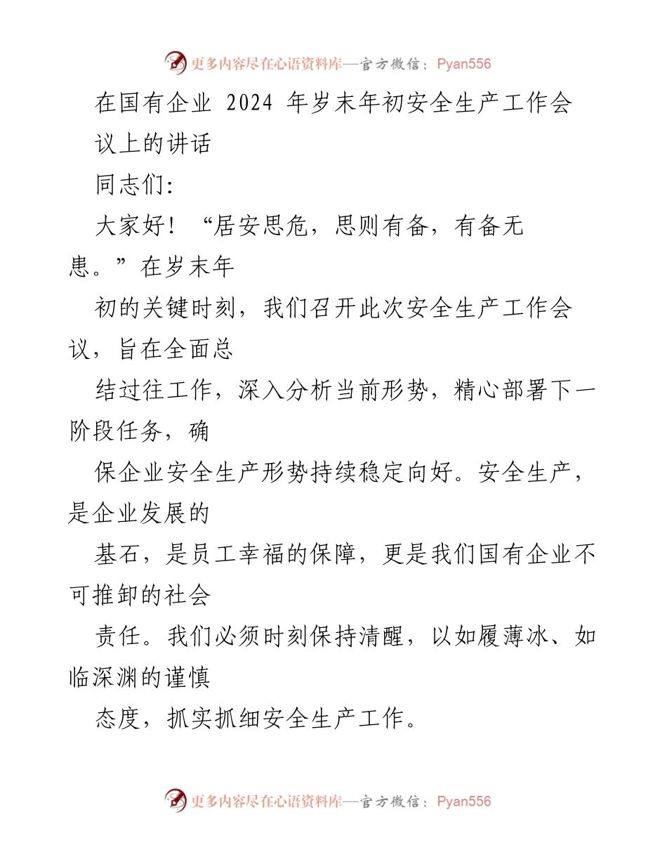 [发言] 国有企业安全生产工作会议 - 确保安全生产，反思与展望.docx_第1页