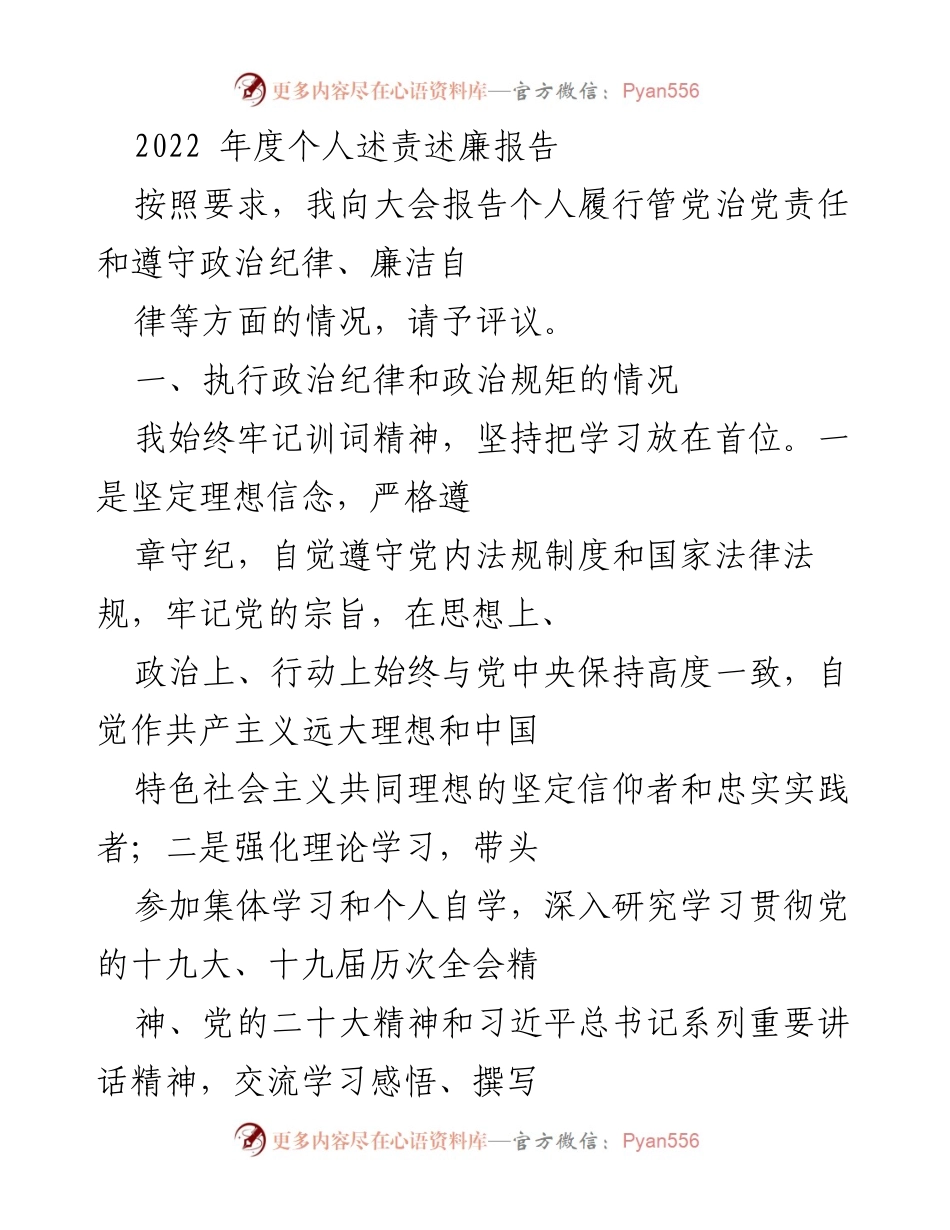 [发言] 大会 - 2022年度个人述责述廉报告.docx_第1页