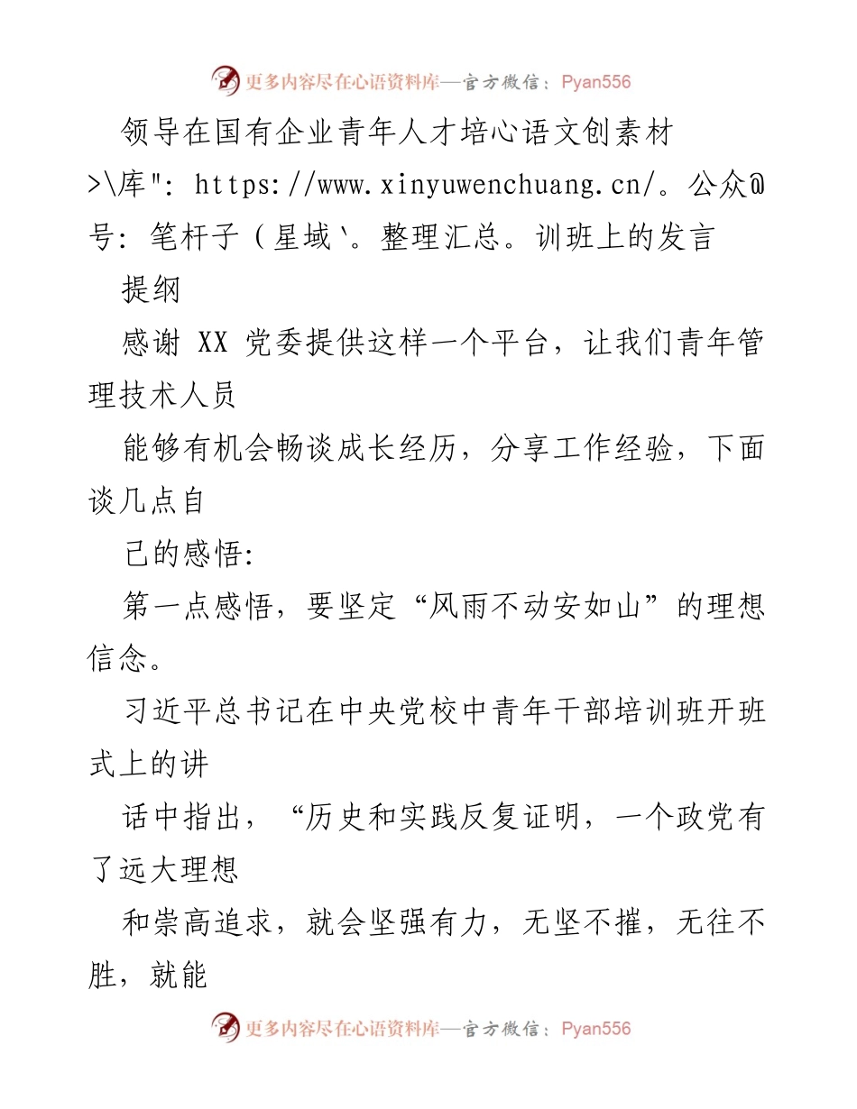 [发言] 国有企业青年人才培训班 - 青年管理技术人员的成长与担当_1.docx_第1页