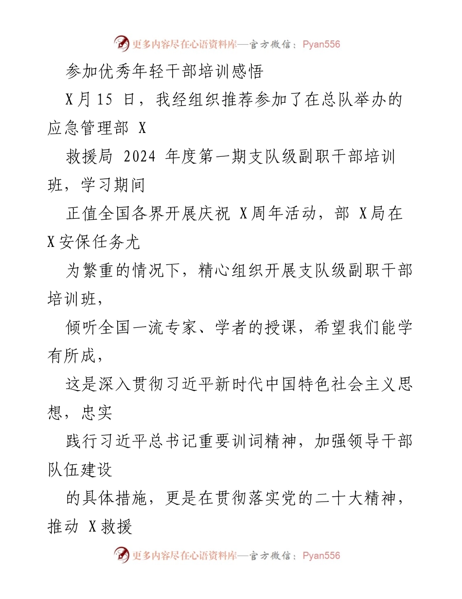 [发言] 培训总结 - 优秀年轻干部培训班学习体会与感悟.docx_第1页