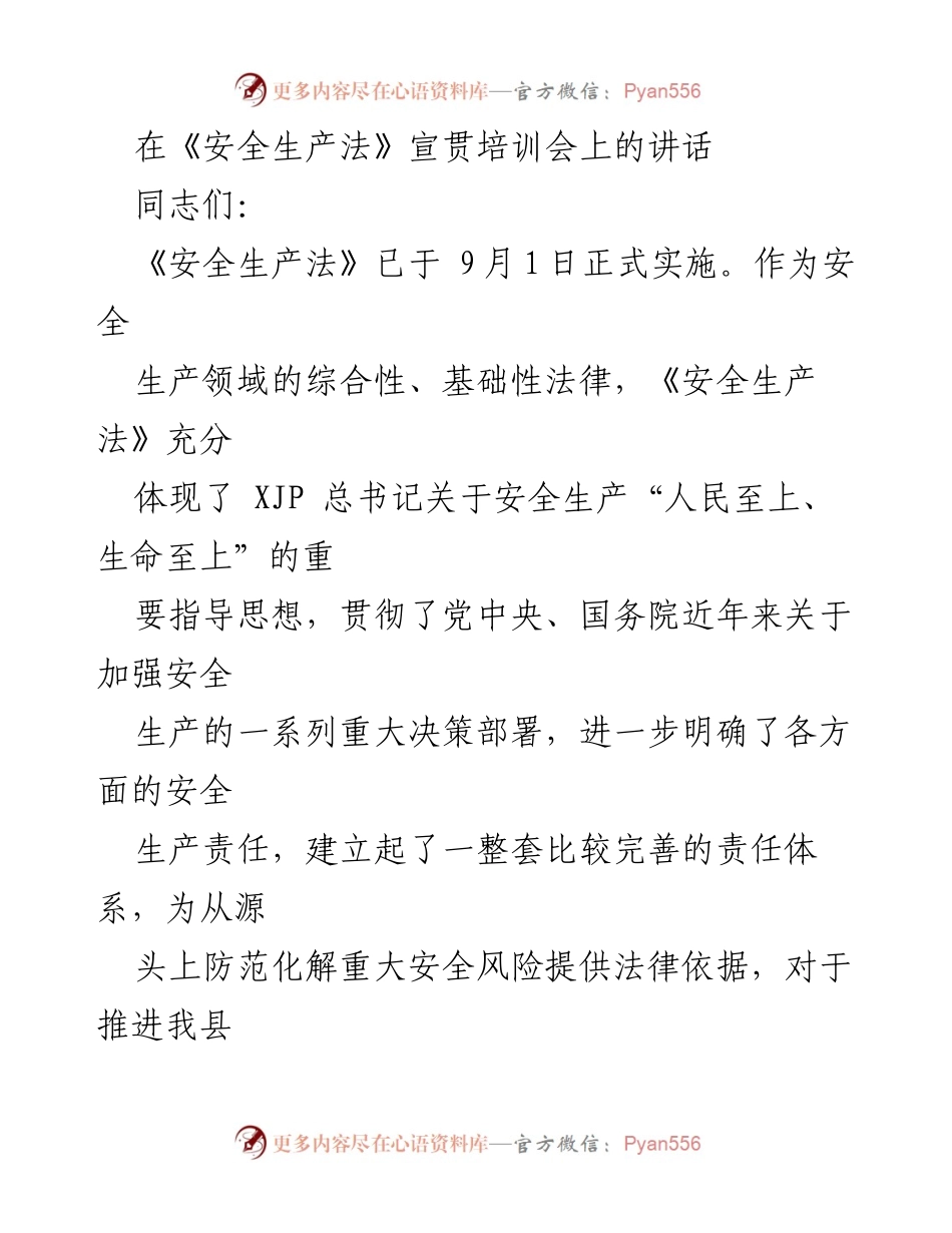 [发言] 培训会 - 《安全生产法》宣贯培训的重要性与责任落实.docx_第1页