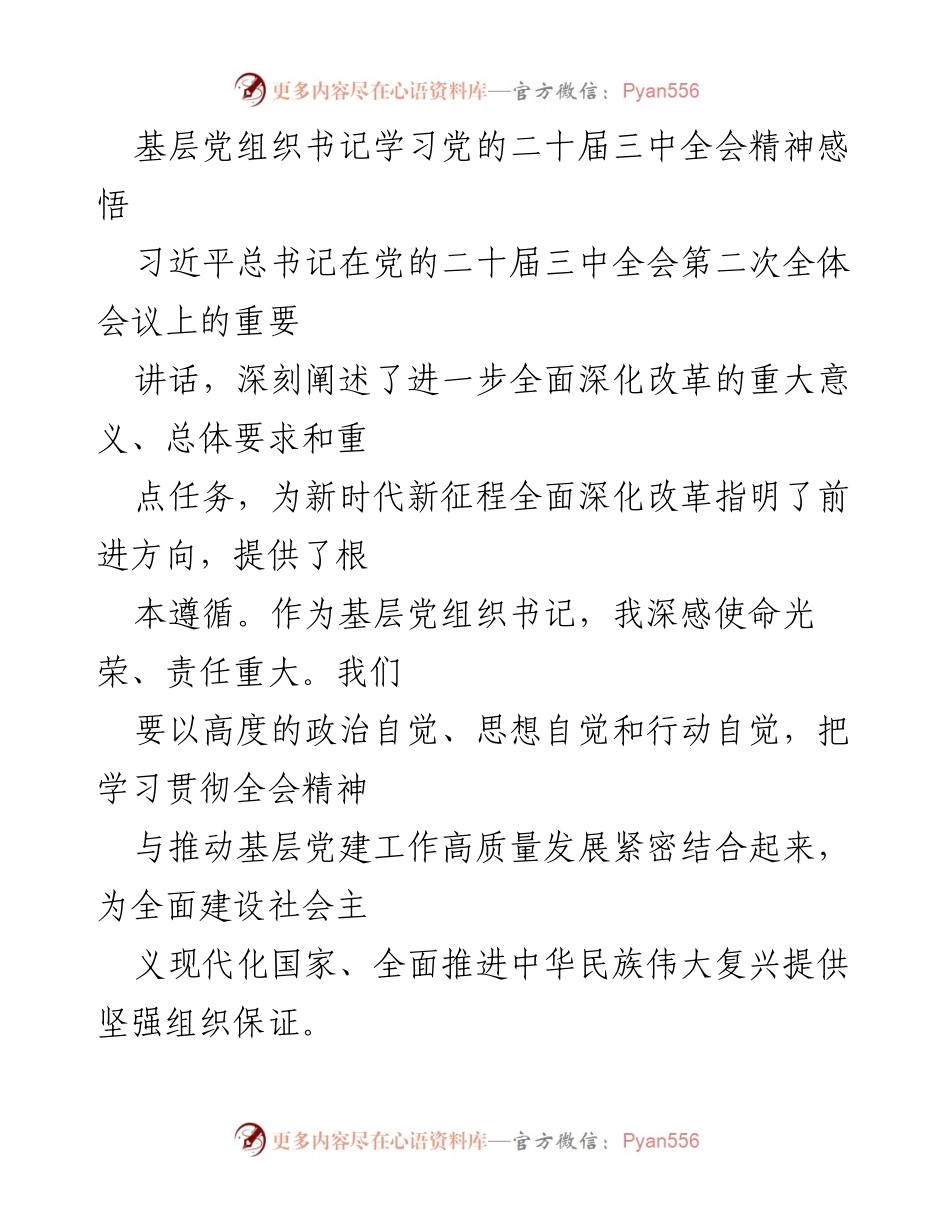 [发言] 基层党组织学习会 - 深入学习贯彻党的二十届三中全会精神的体会与实践.docx_第1页