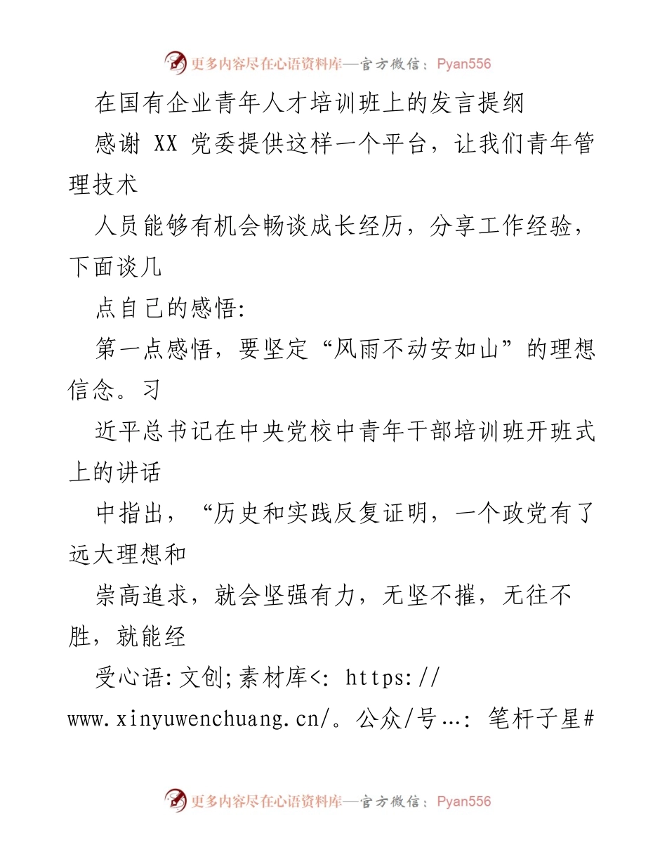 [发言] 国有企业青年人才培训班 - 青年管理技术人员的成长与担当.docx_第1页