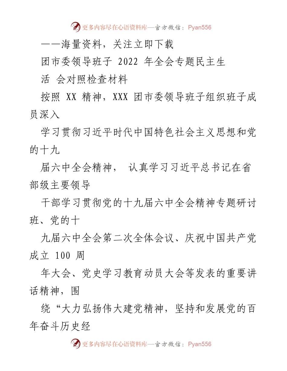 [发言] 团市委2022年全会 - 团市委领导班子对照检查材料解读.docx_第1页