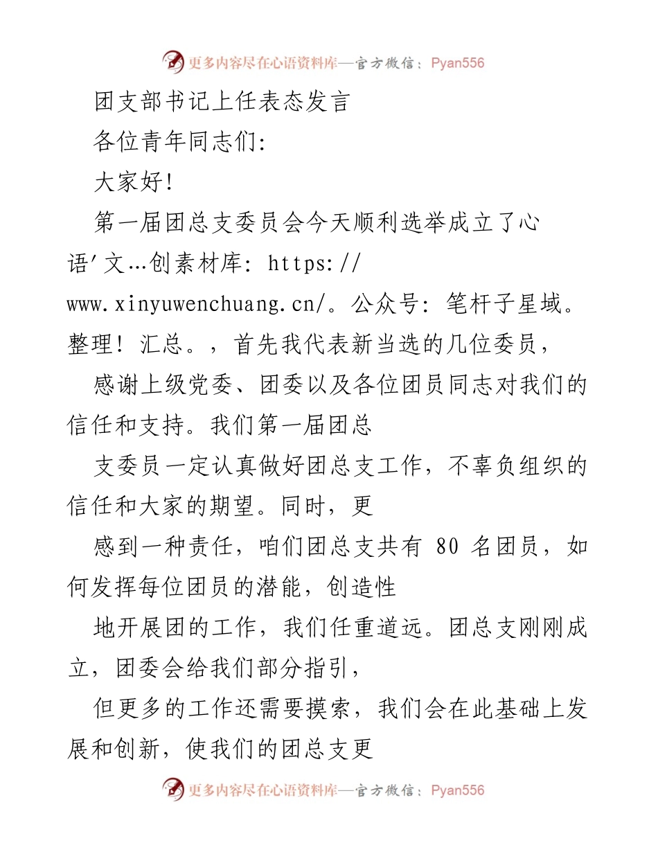 [发言] 团总支成立大会 - 团支部书记上任表态发言.docx_第1页