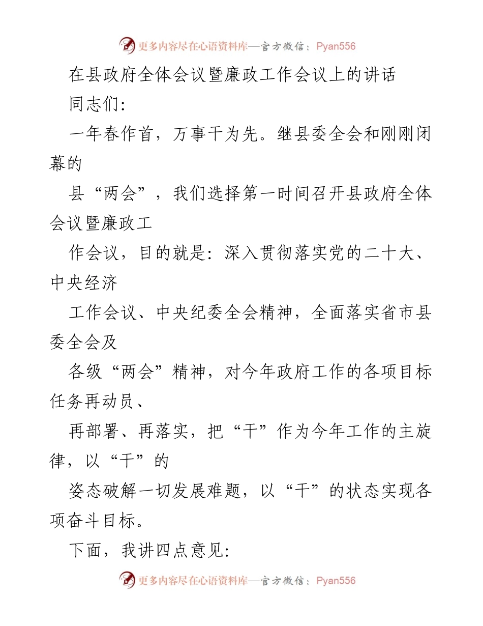 [发言] 县政府全体会议 - 坚定信心，推动经济发展新征程.docx_第1页