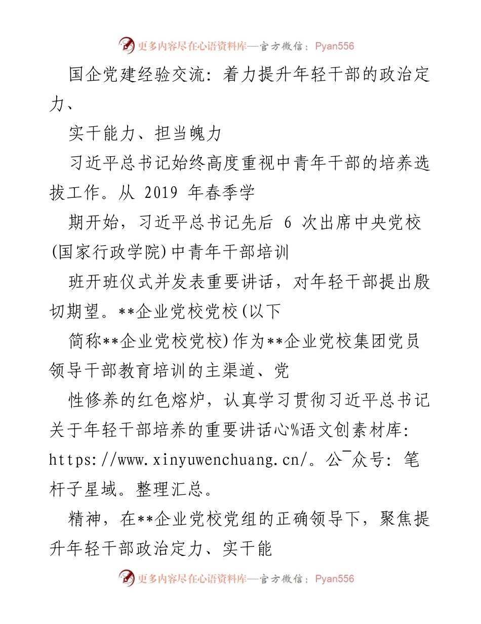 [发言] 国企党建经验交流 - 提升年轻干部的政治定力与实干能力.docx_第1页