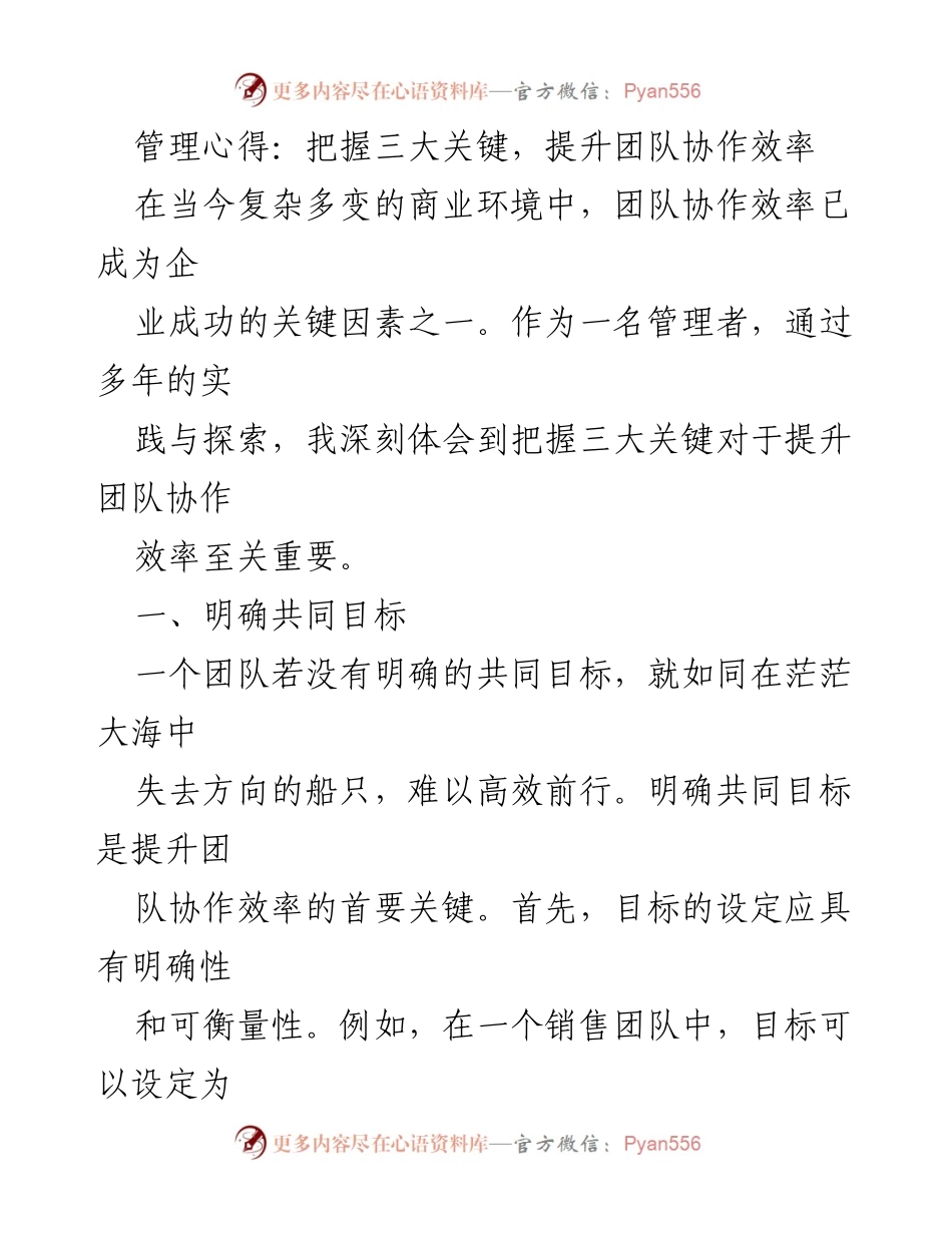 [发言] 团队管理研讨会 - 提升团队协作效率的三大关键.docx_第1页